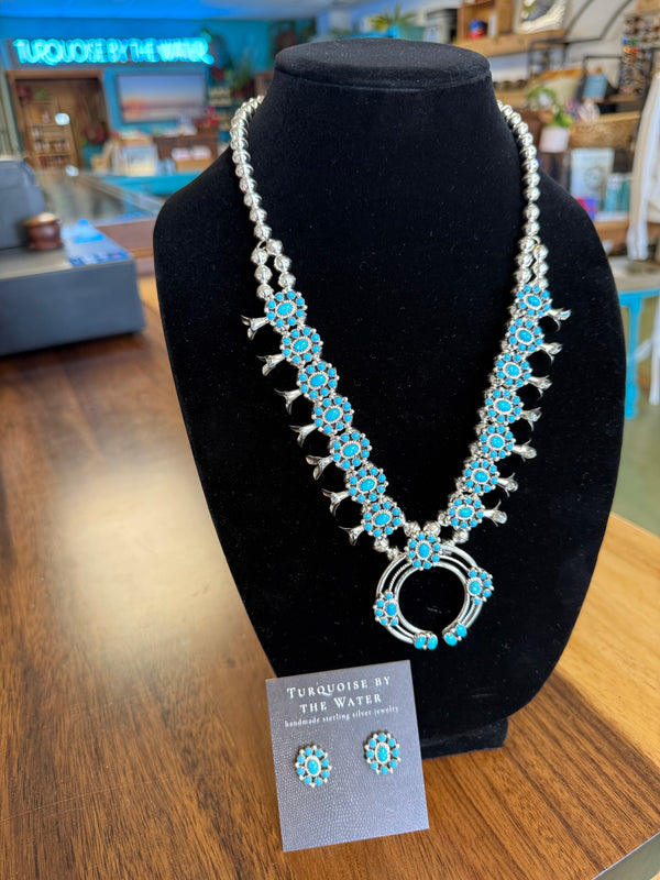 Kingman Cluster Squash Blossom Necklace & Earrings Set