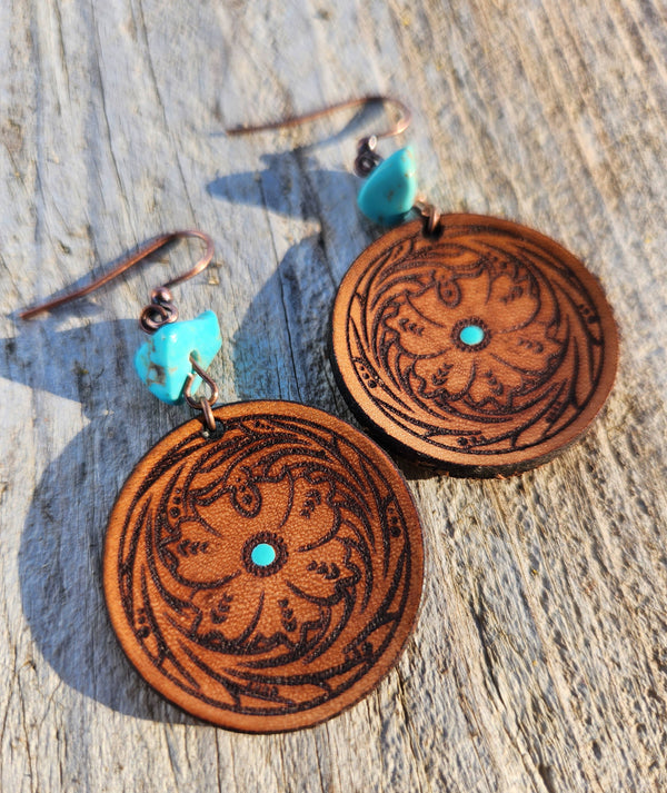 Handmade Leather Earrings - Rose Dangles
