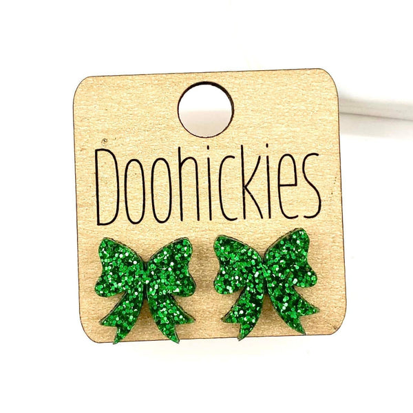 Glitter Bow Stud Earrings | Custom School Color Bow Earrings | 10 Color Options: Red Glitter