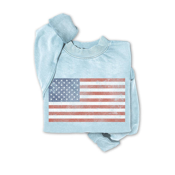VINTAGE AMERICA FLAG MINERAL GRAPHIC SWEATSHIRTS: Mineral Lt Blue / S-M-L-XL(1-2-2-1)