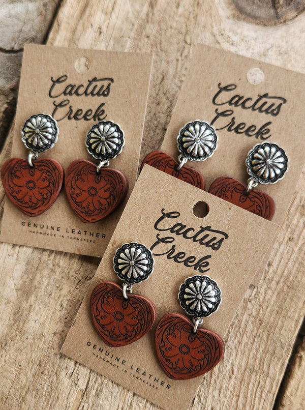 Cowboy Sweetheart - Handmade Leather Earrings