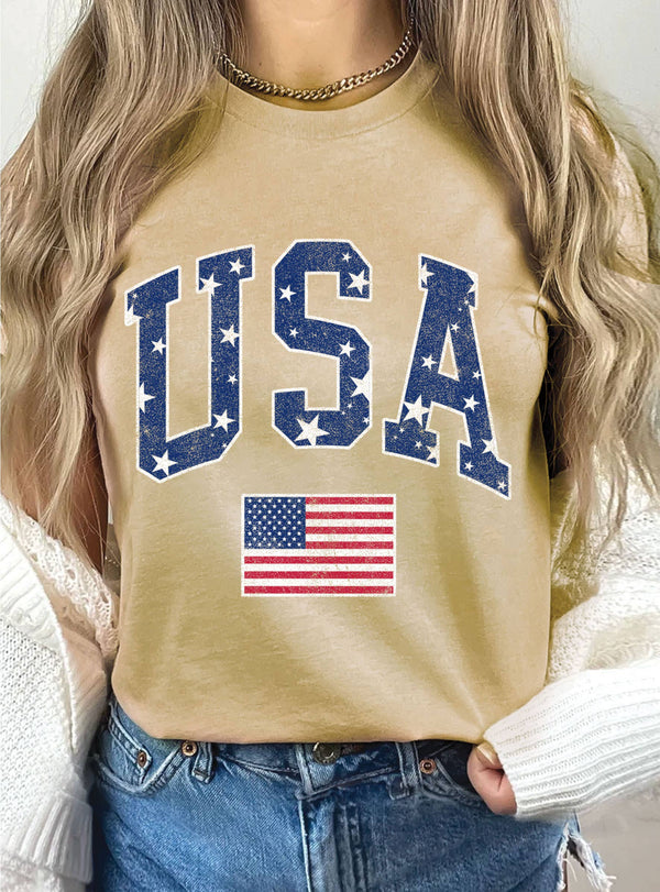 AMERICA STAR FLAG GRAPHIC TSHIRTS: NATURAL