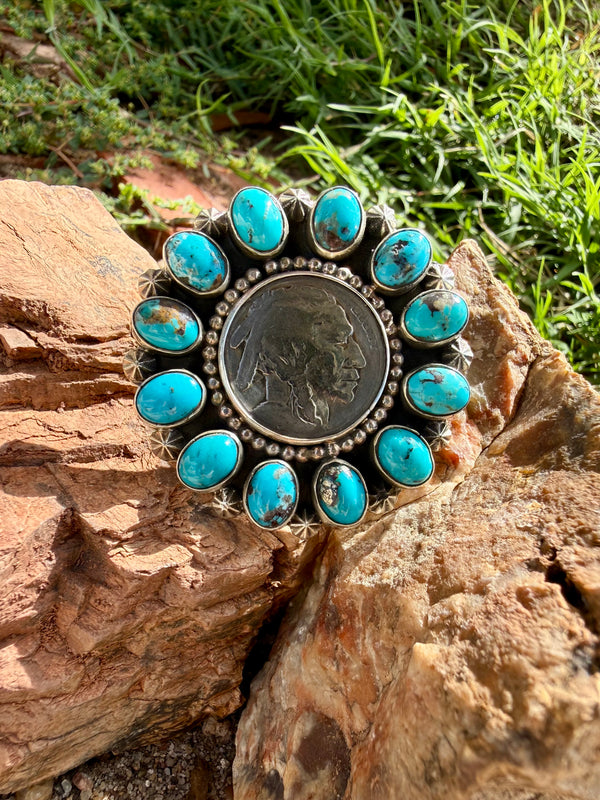 Kingman & Sterling Silver Buffalo Nickel Handmade Ring - Adjustable