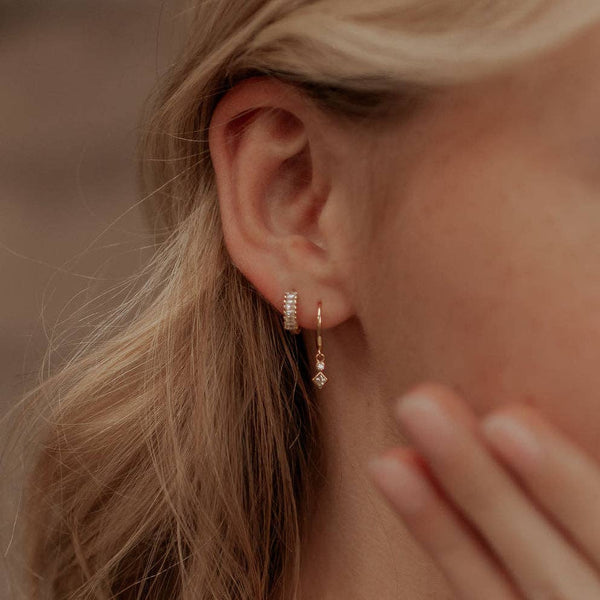 Willow Diamond Dangle Hoops: Gold