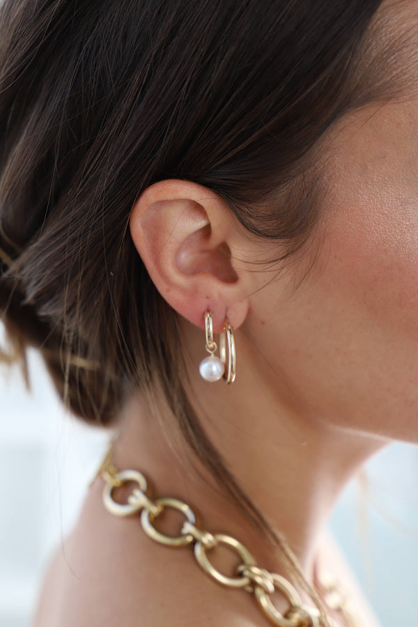 AUDREY GOLD FILLED PEARL HOOP EARRINGS: Small