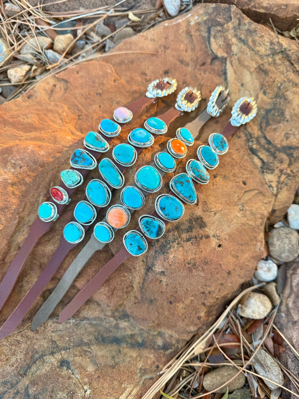 Turquoise & Multi-Stone Leather Bracelet