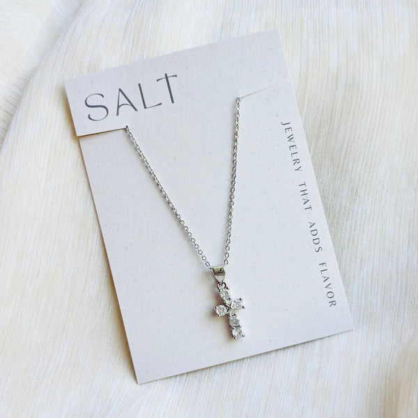 CRYSTAL CROSS NECKLACE | platinum | diamond cross necklace