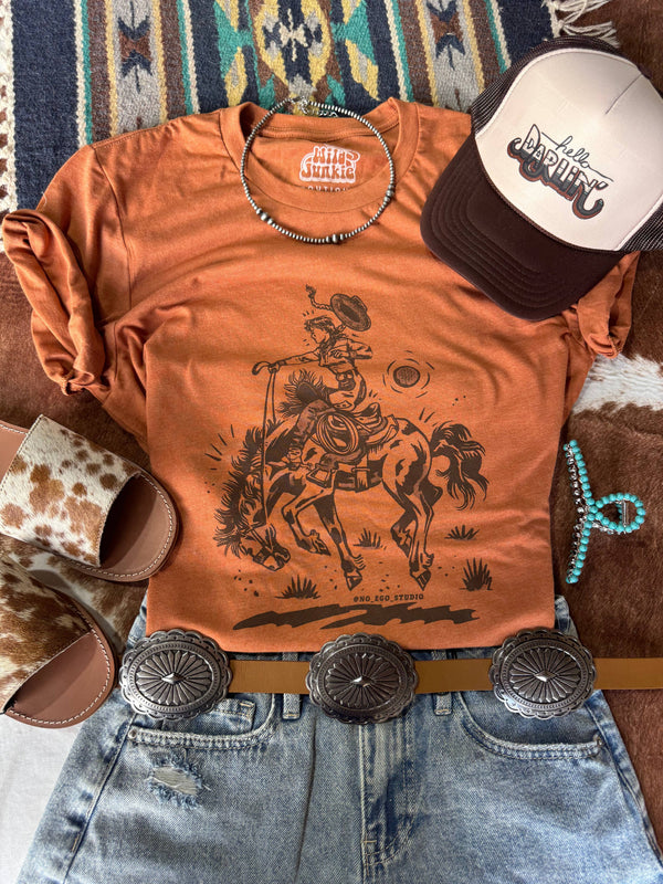 Cowgirl Rider Graphic Tee: Heather Autumn / 2XL