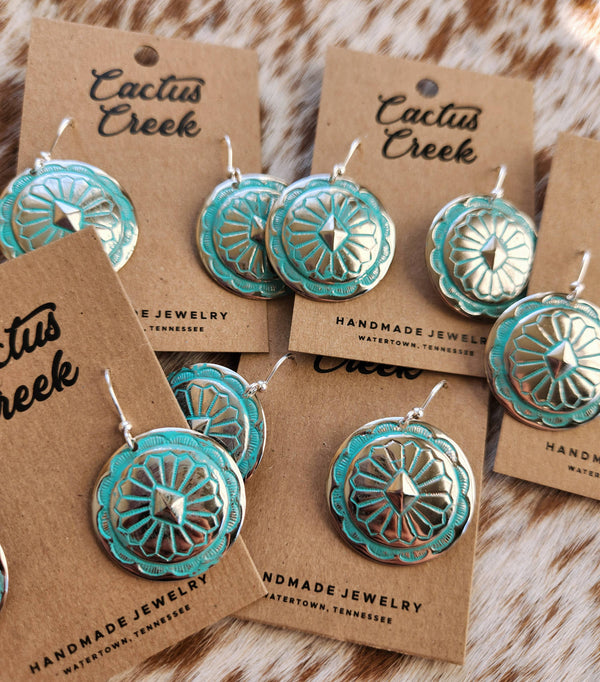 "Josephine" Antique Silver Western Concho Earrings