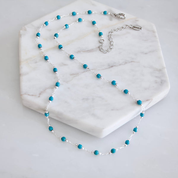 Turquoise Choker Necklace - Faceted Stone: Sterling Silver Plated