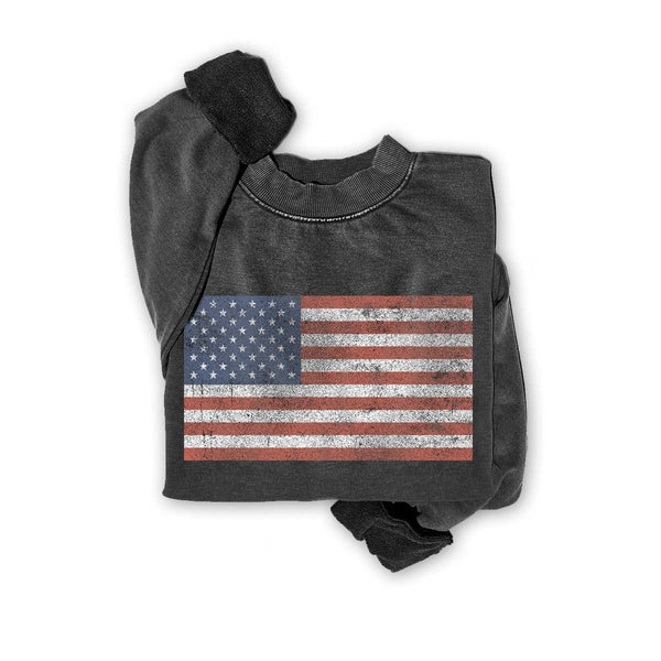VINTAGE AMERICA FLAG MINERAL GRAPHIC SWEATSHIRTS: MINERAL DENIM BLUE / S-M-L-XL(1-2-2-1)