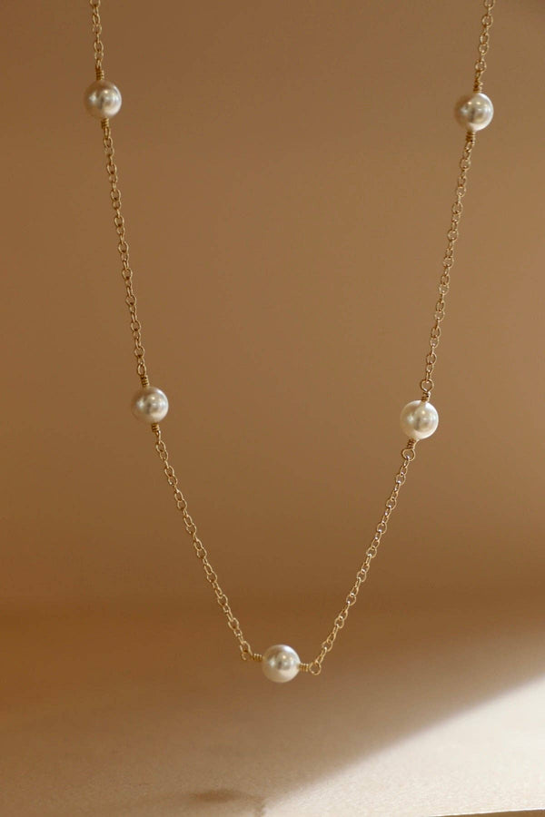 GOLD PEARL STATION NECKLACE: GOLD