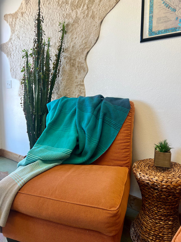 Turquoise Ombré Coastal Throw Blanket - Ocean-Inspired Gradient