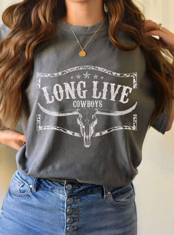 LONG LIVE COWBOYS COW SKULL GRAPHIC TSHIRTS: Black