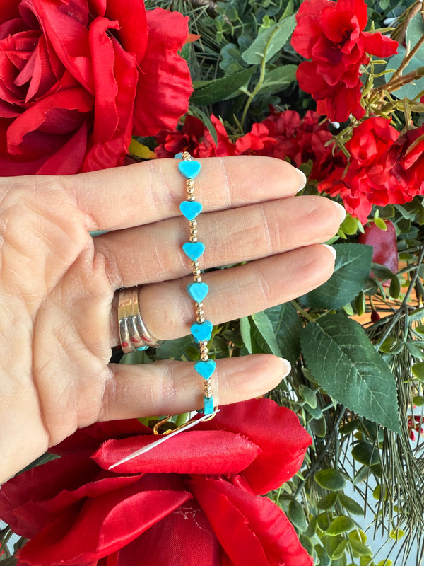 Stretch Bracelets - Faux Turquoise - Multi Heart Style