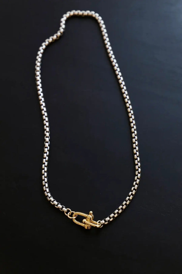 NOVA ROUND BOX CHAIN NECKLACE: SILVER/GOLD / Large