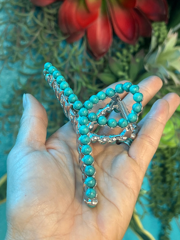 Turquoise Bead Claw Hair Clip