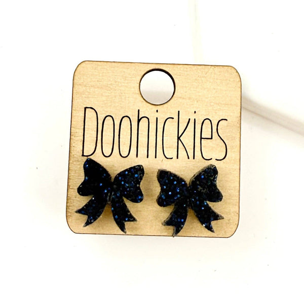 Glitter Bow Stud Earrings | Custom School Color Bow Earrings | 10 Color Options: Red Glitter