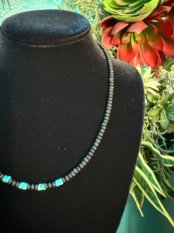 Necklace - Natural Jet Stones & Kingman Turquoise