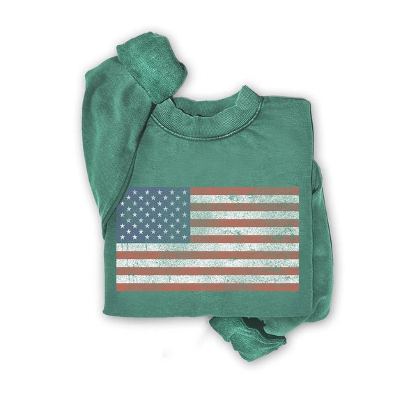 VINTAGE AMERICA FLAG MINERAL GRAPHIC SWEATSHIRTS: Mineral Lt Blue / S-M-L-XL(1-2-2-1)