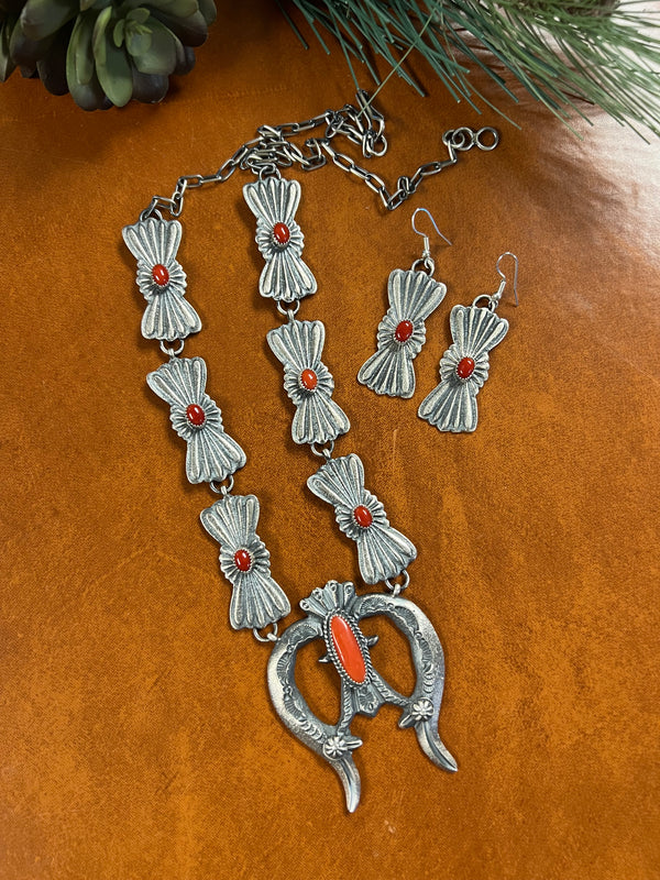 Coral Sandcast Necklace & Earring Set