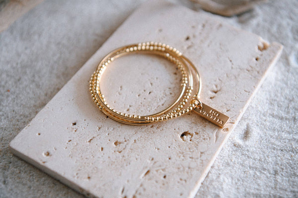 Hepburn Pearl or Gold Beaded Triple Strand Bracelets: 4mm Pearls