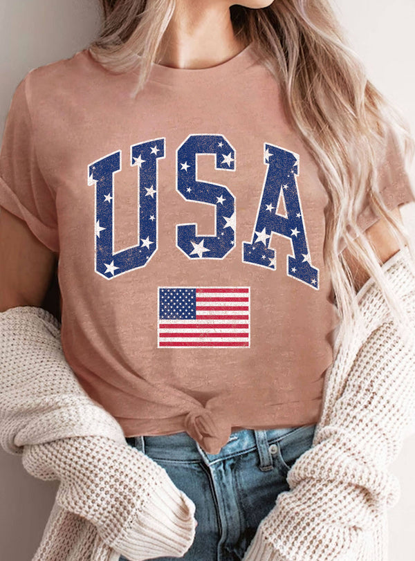 AMERICA STAR FLAG GRAPHIC TSHIRTS: NATURAL