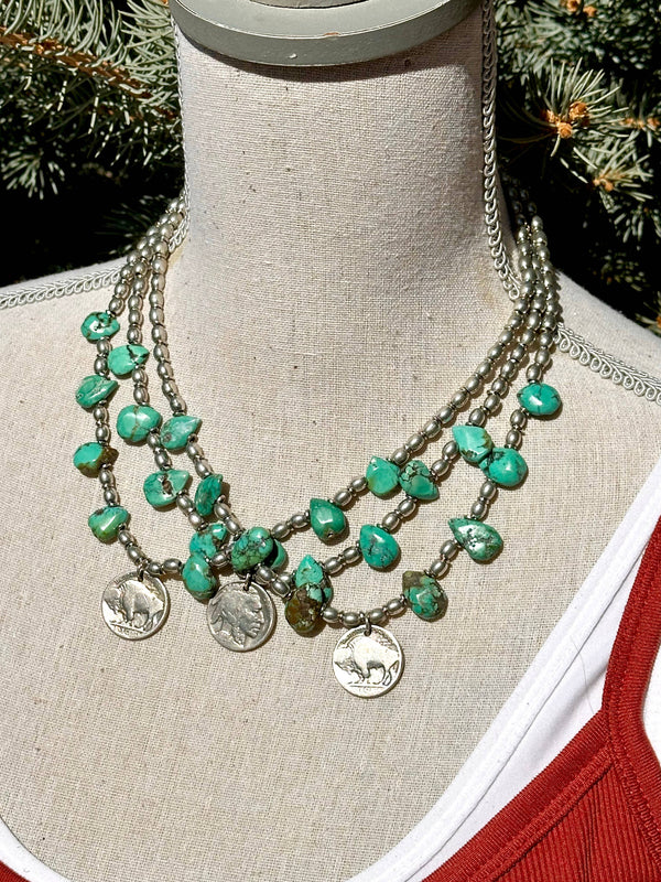 Buffalo Nickel Turquoise Choker: Buffalo facing front