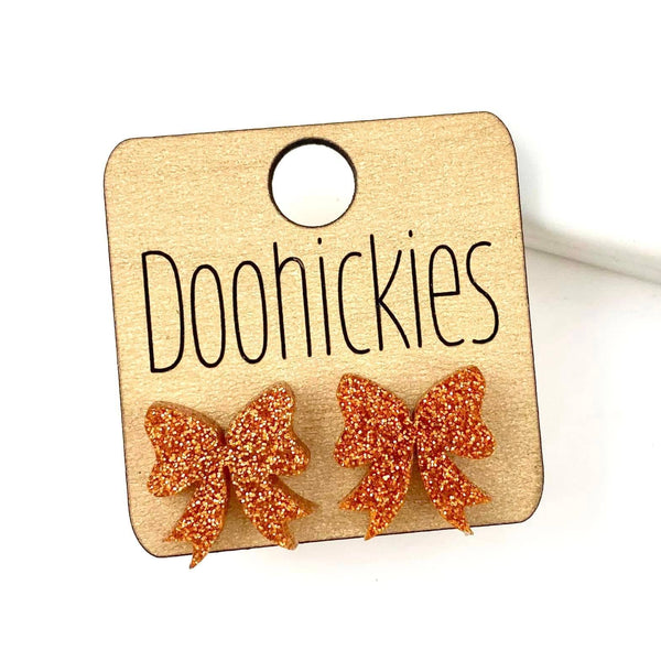 Glitter Bow Stud Earrings | Custom School Color Bow Earrings | 10 Color Options: Red Glitter