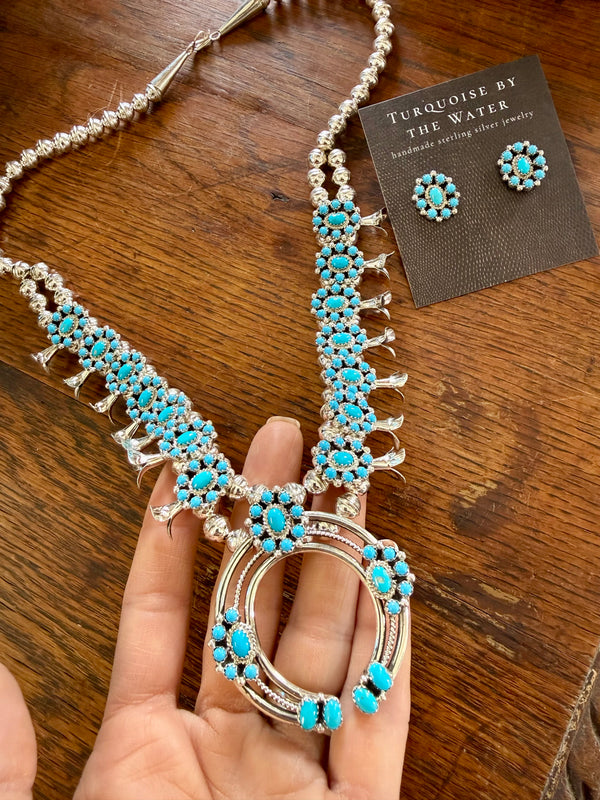 Kingman Cluster Squash Blossom Necklace & Earrings Set