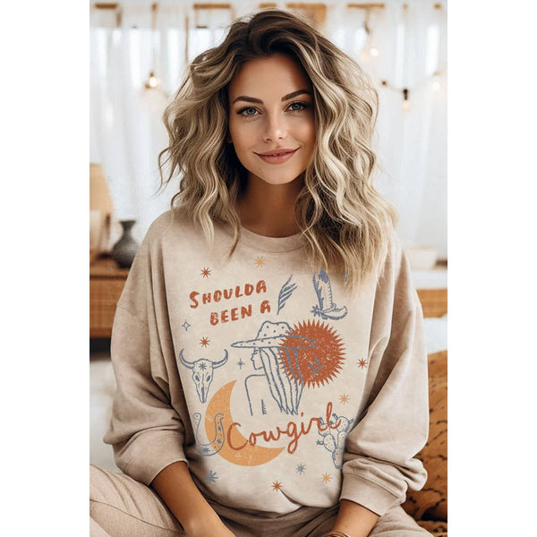 COWGIRL MINERAL GRAPHIC SWEATWHIRTS: Mineral Oatmeal / S-M-L-XL(1-2-2-1)