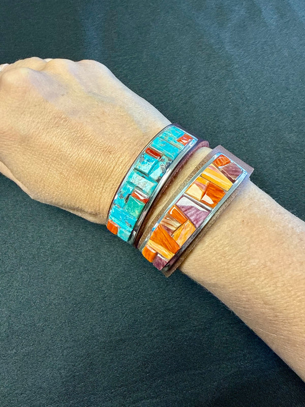 Leather & Turquoise Snap Cuff