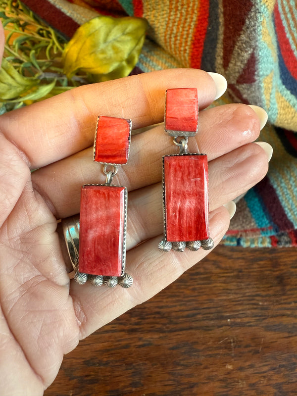 Red Spiney Oyster Earrings