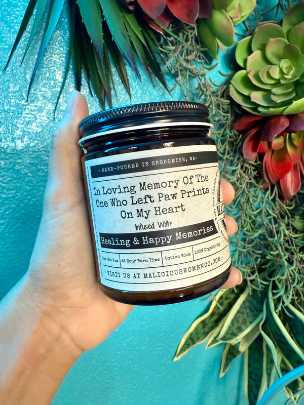 Soy Candle - In Loving Memory of The One Who Left Paw Prints on My Heart: Oakmoss & Amber