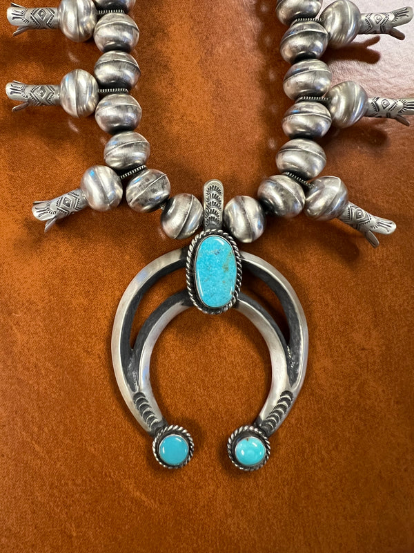 Large Navajo Pearl Squash Blossom Necklace