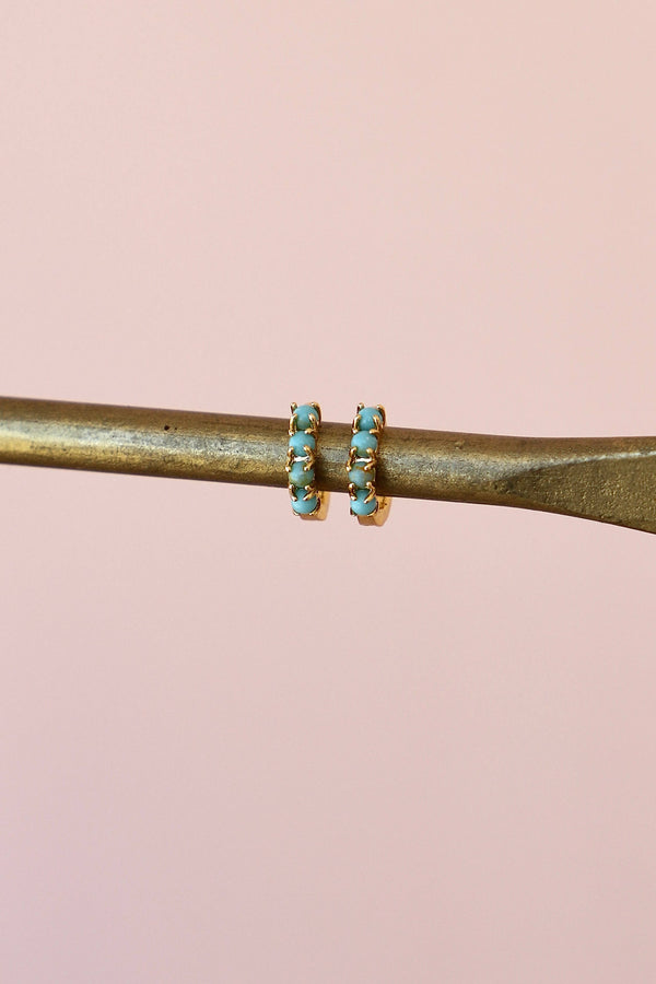 MINI TURQUOISE HOOPS: GOLD