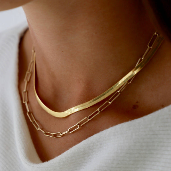 HERRINGBONE CHAIN NECKLACE: GOLD