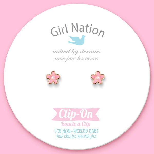 GIRL NATION - CLIP ON Cutie Earrings | Pink Fancy Flower