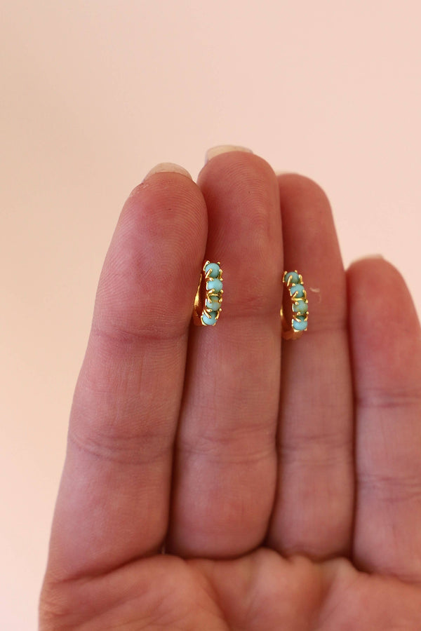 MINI TURQUOISE HOOPS: GOLD