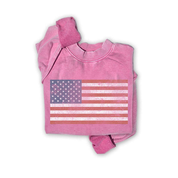 VINTAGE AMERICA FLAG MINERAL GRAPHIC SWEATSHIRTS: MINERAL DENIM BLUE / S-M-L-XL(1-2-2-1)