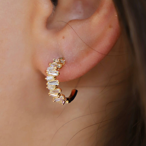 TAPERED BAGUETTE CZ HOOPS: Gold