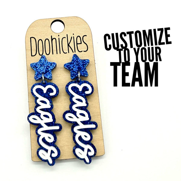 2.25" Custom Star Script Layered Mascot Acrylics (Comment w/Mascots) - Spirit Earrings: B- Glitter Red / T- Solid White