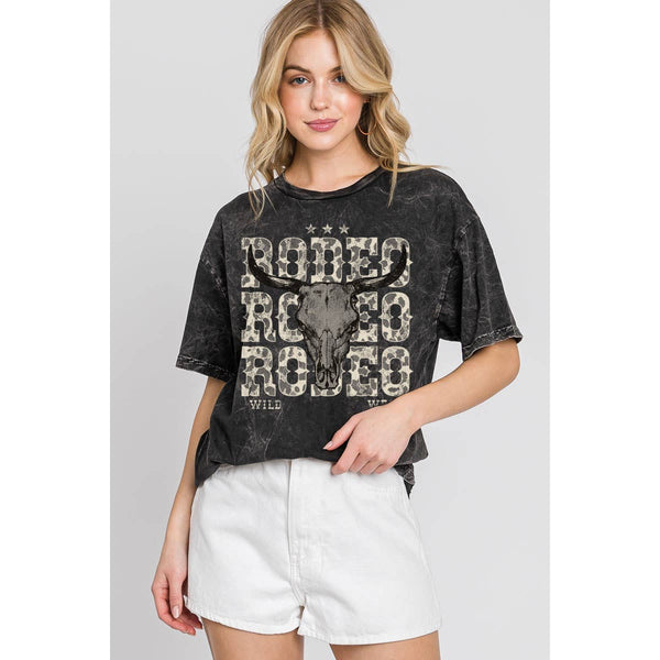 RODEO COW SKULL MINERAL GRAPHIC TEE: Mineral Black