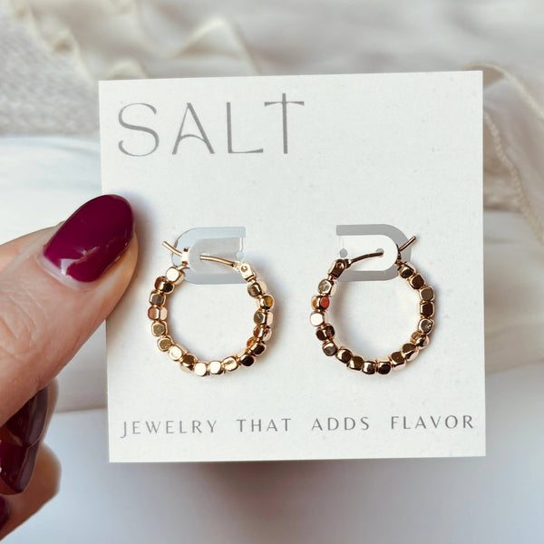 SALT - BEADED HOOPS | 18k gold clasp hoop earrings | textured hoop