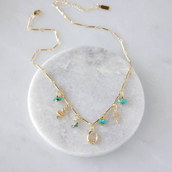 Turquoise Nugget, CZ, Desert Charm Necklace