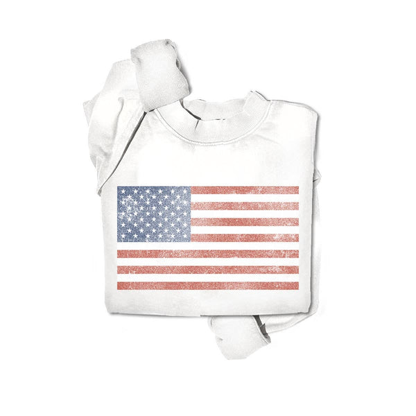 VINTAGE AMERICA FLAG MINERAL GRAPHIC SWEATSHIRTS: MINERAL DENIM BLUE / S-M-L-XL(1-2-2-1)
