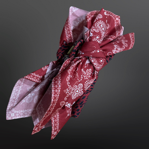 Western Paisley Claw Clip Hair Bow Bandana Print: Red