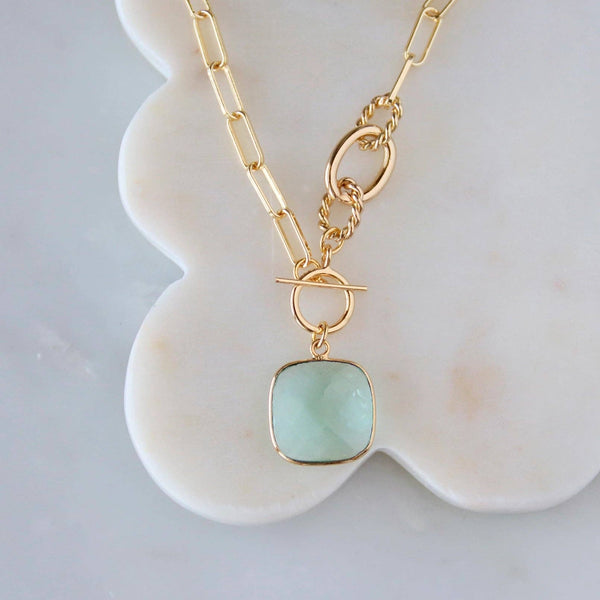 Aquamarine Quartz Cushion Toggle Necklace