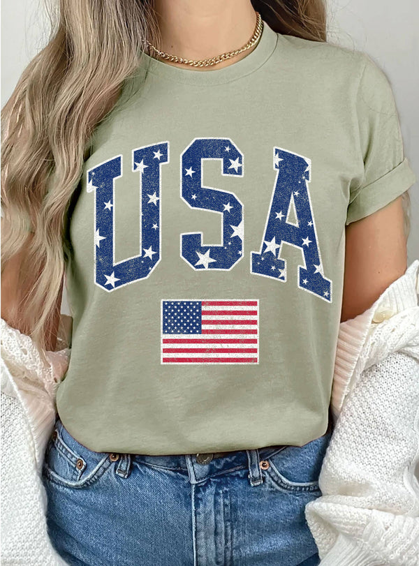 AMERICA STAR FLAG GRAPHIC TSHIRTS: NATURAL