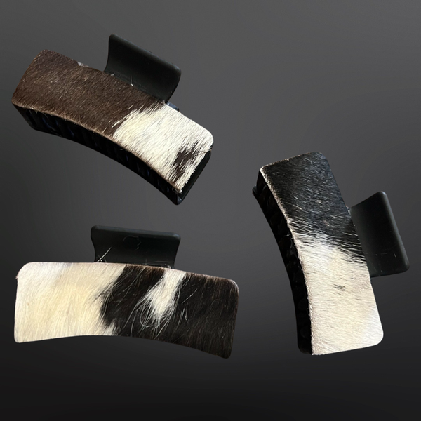 Real Cowhide Claw Hair Clip Western Inspired Black